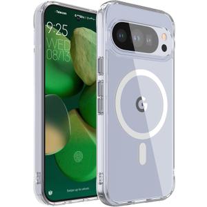 WRJ Magnetic Clear Case for Google Pixel 8 Pro,[Compatible with Magsafe][Military Grade Drop Protection] Non-Yellowing Anti-Scratch Ultra Slim Transparent Shockproof Phone Case-White