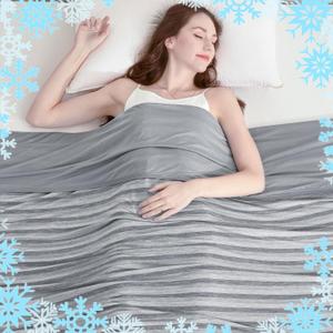 Ailemei Direct Cooling Throw Blanket for Hot Sleepers,Double Sided Cold Effect, Lightweight Breathable Summer Bed Blanket for Couch, Transfer Heat to Keep Body Cool Night Sweats,50"x70" (Grey Stripe)