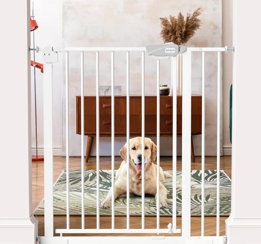MEEGEEM Baby Gate - 40'' Extra Tall and 30''-37'' Adjustable Width Pet Gate for Stairs & Doorways & House and More, Can Use As Dog Gate, Pressure Mounted, No Drilling, Auto Close, White