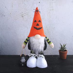 Halloween Plush Gnome Figurine Decoration, Extendable Standing Ghost Gnome Doll with Telescopic Legs, Halloween Ornament Tray Table Decor Home Decorations (Pumpkin Hat)