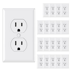 AIDA Outlet White Duplex Receptacle with Wall Plate, Electrical Outlet Electrical Wall Outlet, 15 Amp Outlet 125V, Self-Grounding, 2-Pole, 3-Wire, 5-15R, UL Listed, 20 Pack