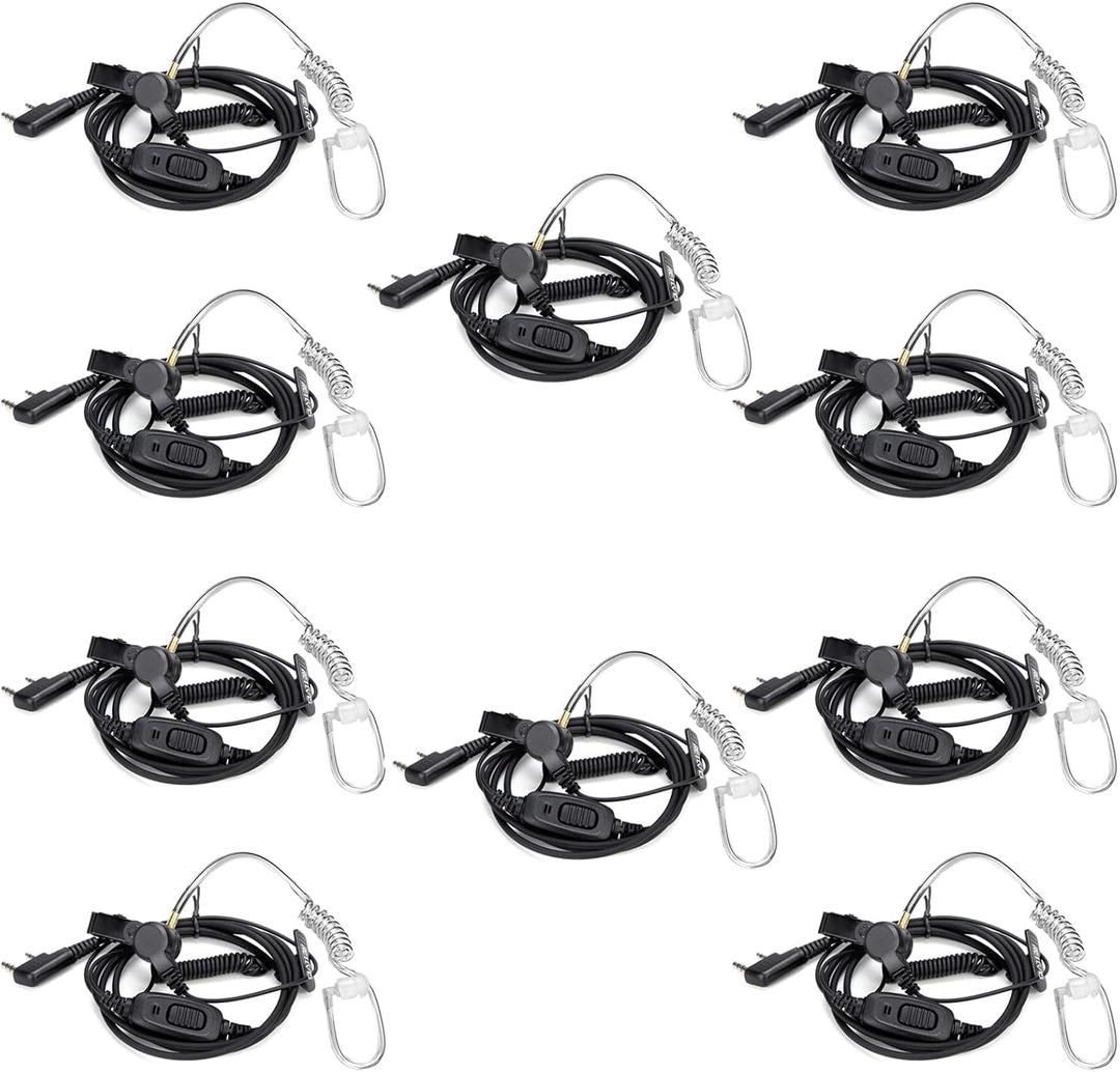 Retevis Surveillance Earpiece, Coiled Cord, for H-777 RT22 RT68 RT21 RT68H, Compatible with Pxton, Baofeng, Kenwood Walkie Talkie, Sports Games, Event Security Walkie Talkie Earpiece with Mic(10 Pack)