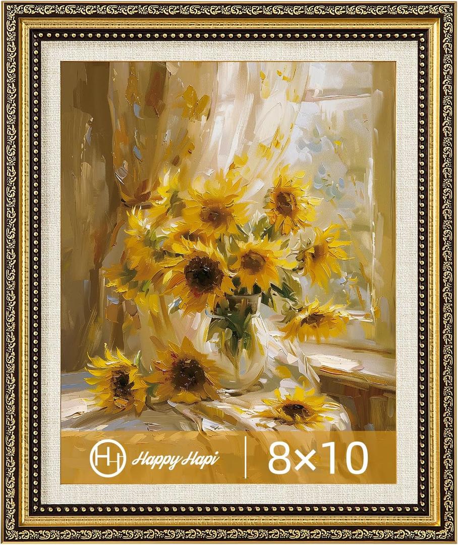 HappyHapi 8x10 Picture Frame Gold, Vintage Picture Frames for Wall or Tabletop Display, Antique Photo Frame for Wall DcorRetro Home Decor, 1 Pack