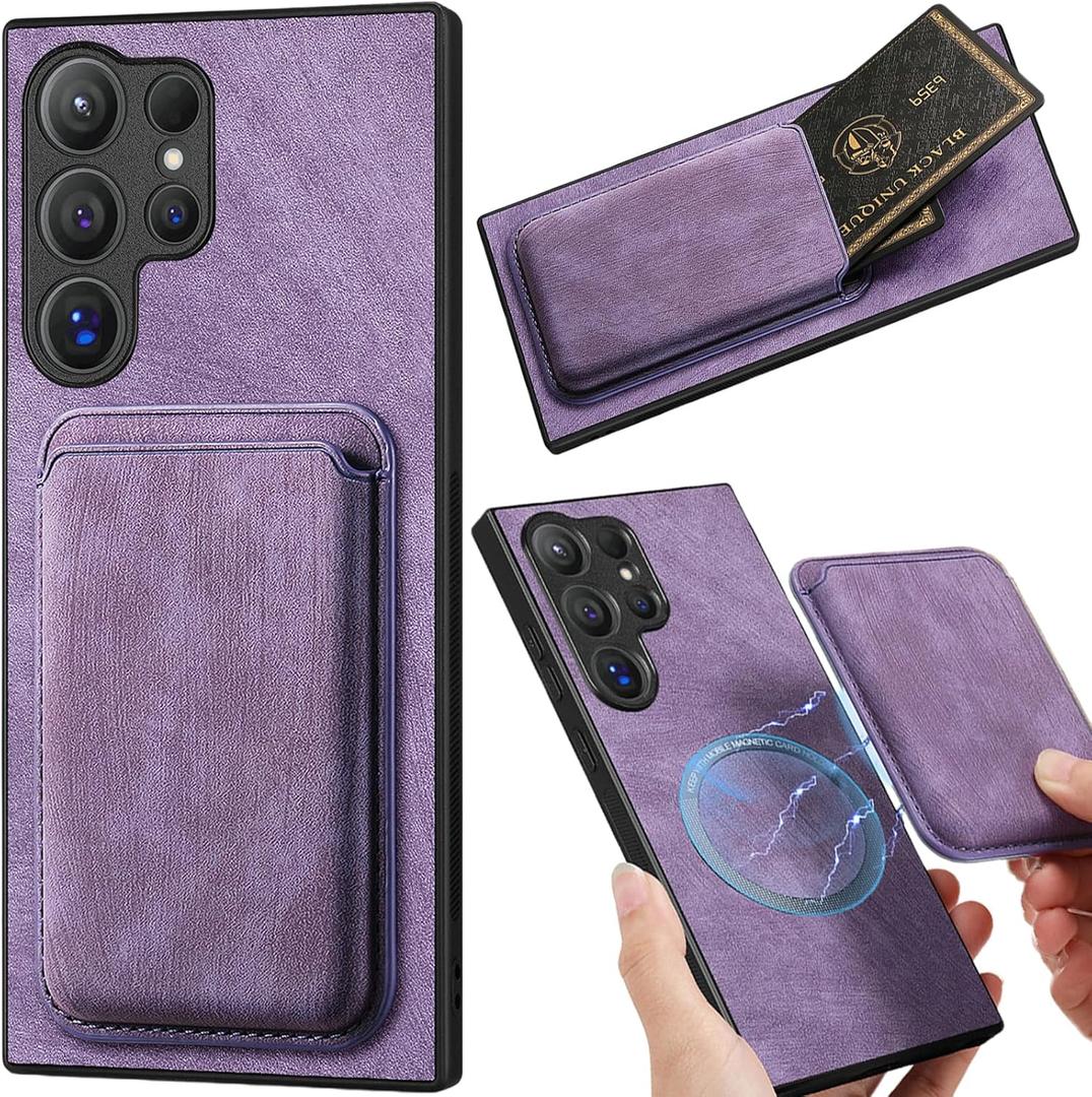 Detachable Magnetic Wallet Case for Samsung Galaxy S25 Ultra with Card Holder, Slim PU Leather Shockproof Cover with Card Slots for Galaxy S25 Ultra [2 in 1] KC Purple