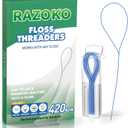 RAZOKO Dental Floss Threaders for Braces, Bridges, Implants & Crowns | Nylon Floss Threaders for Orthodontic Care | 420 Count (6 Packs) with Travel Case