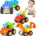 ORWINE Inertia Toy Early Educational Toddler Baby Toy Friction Powered Cars Push and Go Cars Tractor Bulldozer Dumper Cement Mixer Engineering Vehicles Toys for Children Boys Girls Kids Gift 4PCS
