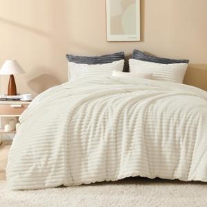 Andency Cream Full Comforter Set, 3 Pieces Fleece Comforter Set for Full Size Bed, Soft Warm Fluffy Fuzzy Bedding Set for Winter (1 Comforter & 2 Pillowcases) (Full (79"x90"))