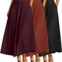 Ficerd 3 Pack Women's Maxi Long Skirts with Pockets, A Line Ankle Length High Waisted Flowy Soft Summer Casual Skirts, L, Rose Red, Pumpkin, Black