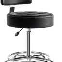 Lockable Stool with Back and Foot Rest Ergonomic Rolling Hydraulic Adjustable Stool for Doctor Esthetician Artist Home Small Office Desk (Black, 24''-31'')