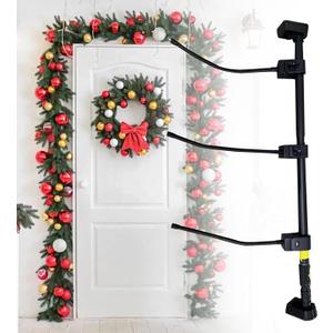 Christmas Garland Hanger for Front Door Frame,Garland Hanger for Front Door FrameAdjustable ''18-66 Heavy-Duty Holder for Wreaths,Lights,Damage-Free No-Drill Design.