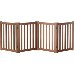 4-Panel Solid Wood Dog Gate - Freestanding Folding Pet Gate for Doorways, Stairs, Indoor, 24" Height, No Installation Needed, Walnut
