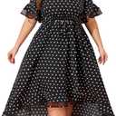 ZNU Womens Plus Size Evening Party Dresses Elegant Retro Cocktail Dress 2025 Summer Mesh Ruffle Sleeves Flowy Maxi Dress (0X, Black)