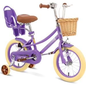 Glaf Toddler Girls Bike for 2-12 Years Old 12 14 16 20 Inch Girls Bike with Training Wheels and Baby Doll Seat Kids Bike Bicycle with Adjustable Seat Handlebar (Purple)