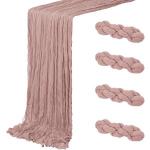 4 Pack Dusty Pink Cheesecloth Table Runner 20 x 120 inch Gauze Table Runners 10 FT Long,Semi Sheer Cheese Cloth Fabric Table Runner Bulk for Wedding,Party,Baby Shower,Bridal Shower Decoration