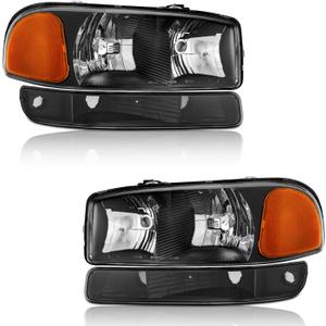 Headlights for 1999-2006 GMC Sierra 1500 1500HD 2500HD 3500/00-06 Yukon XL 1500 2500, for 2007 GMC Sierra 1500 Classic Headlamp Replacement (Clear Lens I Black Housing I Amber Reflector)