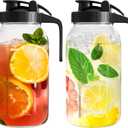 2 Pack (64oz) Glass Mason Jar Pitcher with Lid and Spout Wide Mouth, 2 Quart Leakproof Water Jug for Sun Tea, Iced Coffee, Milk Storage, Juice, Black