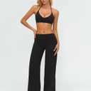 ABOCIW Two Piece Workout Sets for Women V Neck Halter Sports Bra Straight Leg Yoga Pants Gym Pilates Outfits (Black, S)