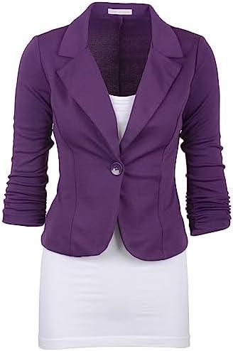 Auliné Collection Women's Casual Work Solid Color Knit Blazer (Purple,Large)
