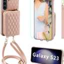 MONASAY Zipper Wallet Case Fit for Galaxy S23, 6.1in [RFID Blocking] Flip Leather Handbag Phone Cover with Card Holder and Crossbody Shoulder Lanyard Strap, Rosegold