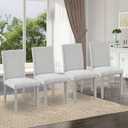 Ball & Cast Upholstered Dining-Room Chairs Set of 4, Kitchen Island Chair with Linen Padded Seat & Silver Wood Legs, 4pcs Modern Armless Side-Chair for Dining, Gray, 16.5"x21.5"x35"H