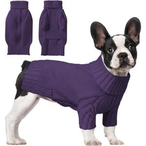 Dog Sweaters for Small Medium Large Dog, Classic Turtleneck Pet Clothes Warm Thermal Doggy Winter Coat, Thick Double Knitting Collar Pullover Cold Weather Puppy Jacket for Indoor & Outdoor Wear (Dark Purple)