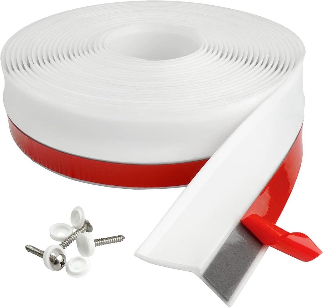 Garage Door Seal Top and Sides, 34FT TPE Garage Door Seal with Adhesive-Backed, Weatherproofing Garage Door Seals with Nails and Lids in White