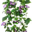 FERIAL Artificial Vines 15Feet Silk Flower Garland for Outdoors Purple Morning Glory Vine Artificial Flowers Hanging Plants Garland Fake Green Plant 2Pcs for Wall Fence Indoor Wedding Banquet Decor
