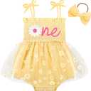 HONGTEYA Baby Girl 1st Birthday Outfit Girl First Birthday Clothes One Year Old Gifts Romper Tulle Summer Newborn Dress (12-18 Months, Yellow)