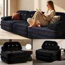 Folding Sofa Bed, Flannel Futon Couch Bed with Pillow and Blanket, Convertible Sleeper Chair for Small Space Apartment Guest Room, Black