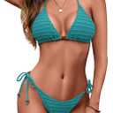 Women Two Piece Bikini Set Halter Triangle Swimsuit Cheeky String Bathing Suits Small