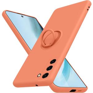 for Samsung Galaxy S21 FE 5G Case with Ring,Slim Soft Liquid Silicone Phone Case,Built in 360Rotatable Ring Holder,Shockproof Protection Phone Case 6.4inch Orange JUS04-12