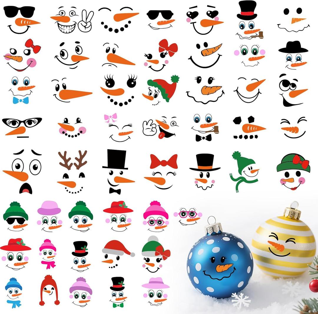 51 PCS Snowman Face Stickers for Crafts Snowman Face Decals for Christmas Ball, Cups,Mugs, Jars, Window, Wall Decor Vinyl Snow Man Christmas Sticker for Crafts