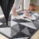 OLANLY Door Mat Indoor Entrance Washable 36x24, Odor-Free Low-Profile Front Back Geometric Doormat, Absorbent Resist Dirt Entry Carpet, Easy to Clean Sturdy Inside Floor Mats for Entryway, Black