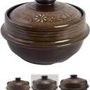 Korean Pot Mud Earthenware Ttukbaegi, Natural Mud Glaze Ceramic Clay Cooking Pot Casserole, Heat Resistant Ceramic Earthen Pot, Zero-Crack Stone Bowl Stockpot Soup Cookware, Pottery Bowl (1.2 Quarts, Brown)