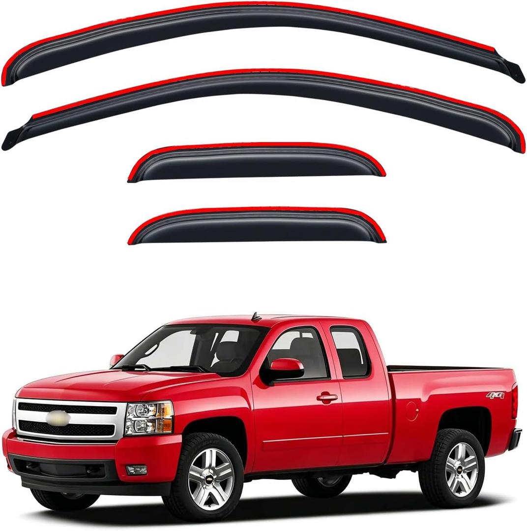 in Channel Rain Guards for 2007-2013 GMC Silverado/Sierra 1500 Extended Cab, Window Visor Shields Vent Deflector Shade Wind Dark Smoke for 2007-2014 Silverado/Sierra 2500HD & 3500HD, Inside-Mount