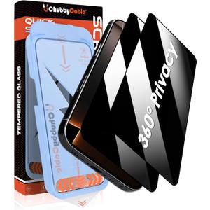 Chubbycable 2PCS ChubbyShield Ultra for iPhone 15 Pro Max 360 Privacy Screen Protector, Anti-spy Screen Protector Privacy Glass with Ultra-easy Install Box, Auto Dust-Elimination & Bubble Free