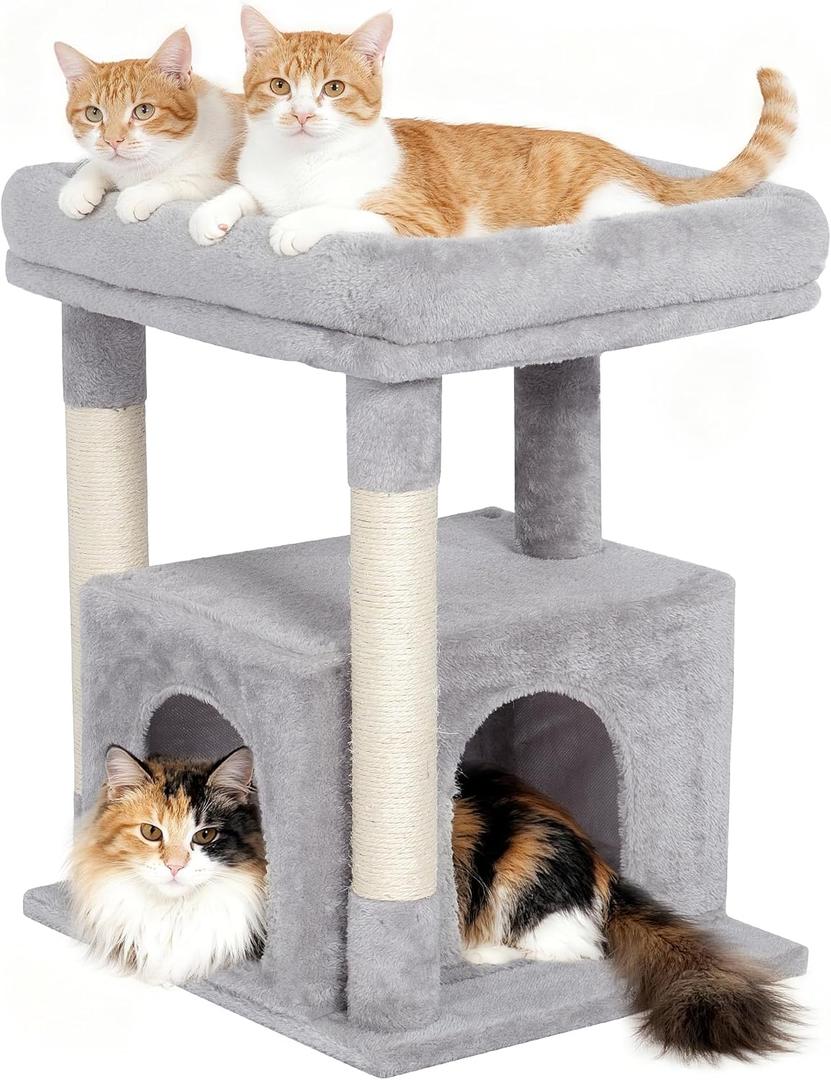 Cat Tree for Large Cat, 19 * 15.8in Large Perch Bed for Adult Cats, 23.6in Cat Tower with Scrathing Post, Cat Condo with 2-Door for Indoor Cats, Light Gray