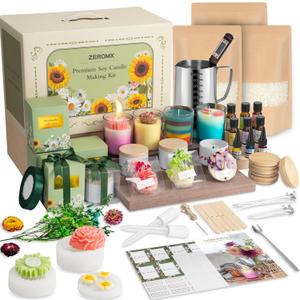 ZEROMX Candle Making Kit for Adults & Beginners - Full DIY Set with 1200g Soy Wax, Jars, Dyes, Floral Molds, Gift Packaging - Christmas Gift Idea for Holiday Gifting, Perfect Handmade Home Decor (Pouring Pot)