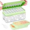 PHINOX Ice Cube Tray With Lid and Bin, Ice Trays for Freezer, Flexible Ice Cube Trays, Making 64 pcs Ice Cubes, Chilling Cocktail, Whiskey, Coffee, with 2 trays, Ice Container, Scoop&Cover, BPA Free (Green)