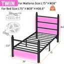 CLIBFENG Twin Bed Frame with Headboard and Footboard,Steel Slats Support-LED Bed Frame with USB Charging Station,Mattress Foundation-Under Bed Storage,No Box Spring Needed,Noise Free,Black