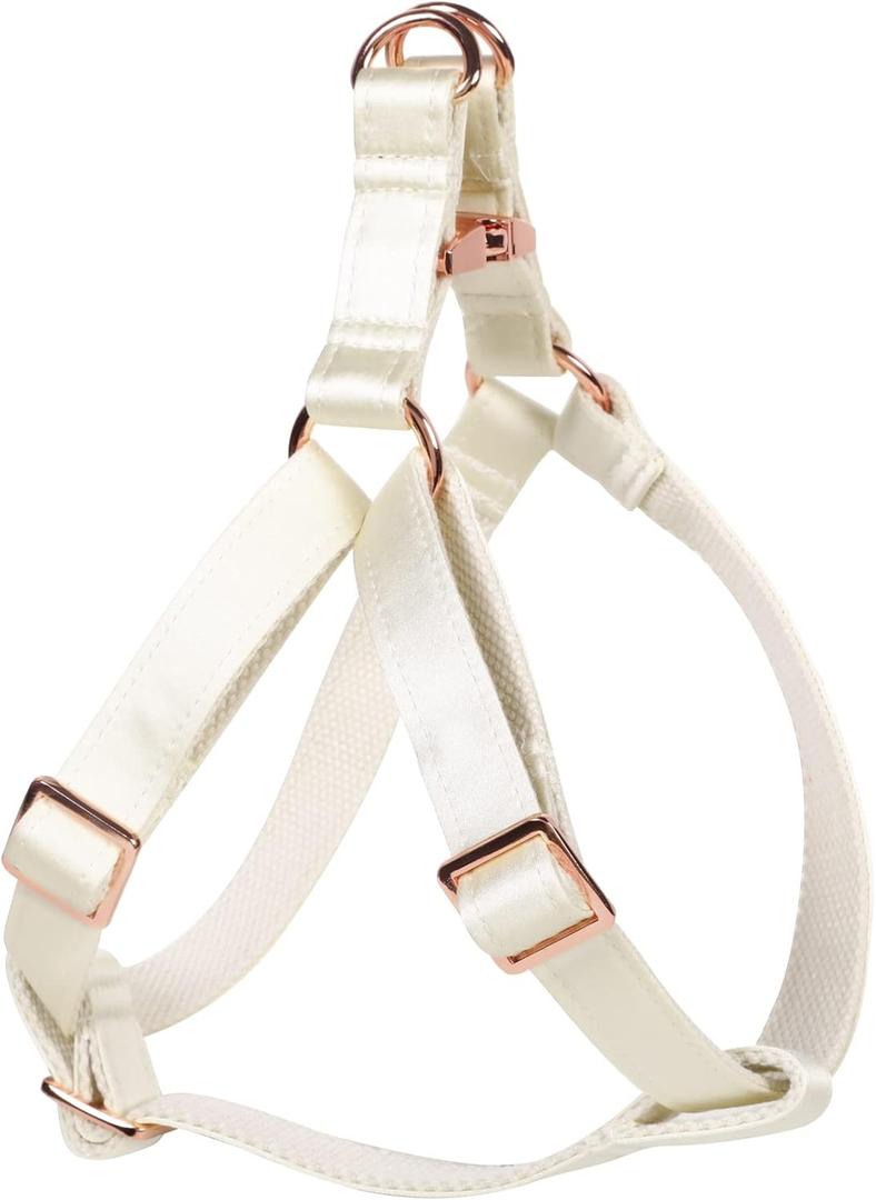 Lionet Paws Dog Harness, No-Pull Adjustable Silk Nylon Webbing Pet Harness with Metal Buckle for Small Dogs Easy Walking, White, S