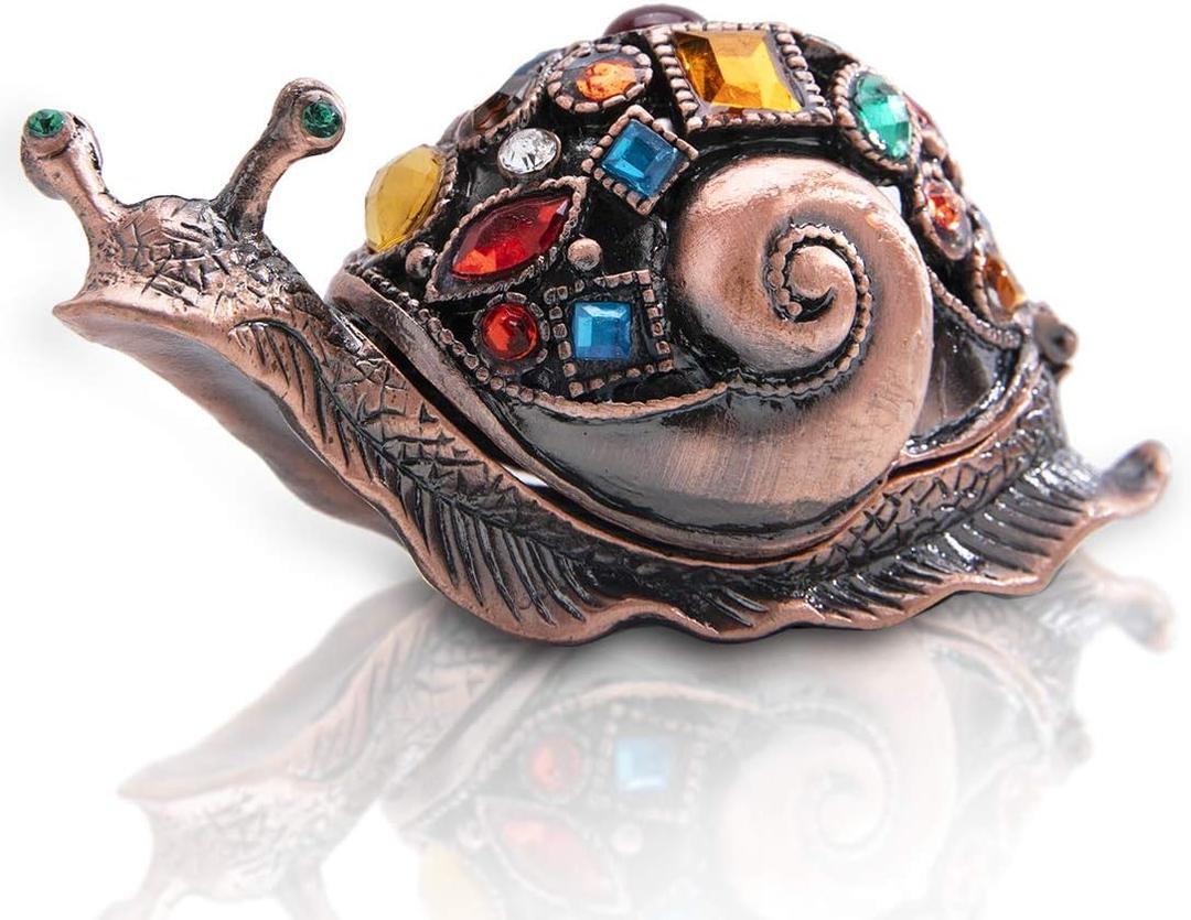 YU FENG 3.5inch Crystals Bejeweled Trinket Box Hand-Painted Brown Snail Animal Figurine Hinged Jewelry Box Collectible for Women Christmas Gift