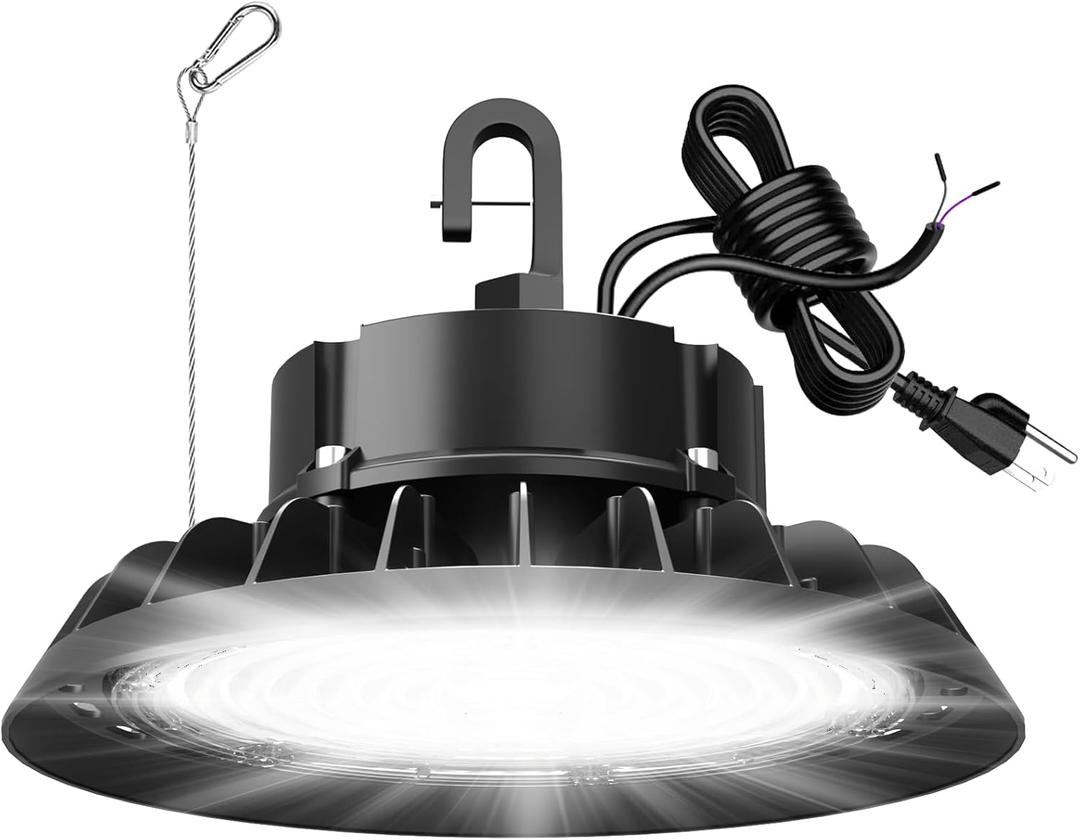 JC-LGL UFO LED High Bay Light 200W, High Bay LED Shop Light 30,000LM 0-10V Dimmable, 5' Cable with US Plug, Hanging Hook, Safe Rope, ETL Listed High Bay for Warehouse Factory Barn Shop