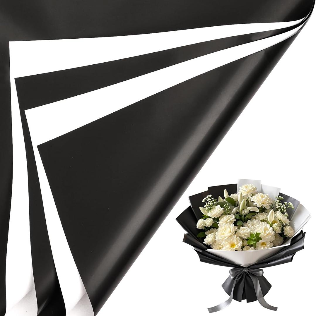 LeZakaa 20 Sheets Flower Wrapping Paper - Waterproof Reversible Floral Bouquet Paper - Brown Design for Valentine's Day, Mother's Day, Parties, Birthdays, Weddings, Baby Shower