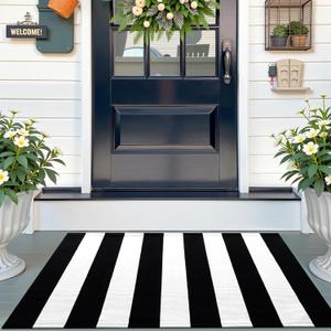 OLANLY Black and White Striped Rug 2'4" x 3'7" (27.5" x 43") Washable Cotton Indoor Outdoor Doormat for Front Door, Entryway, Kitchen, Porch, Patio Decor