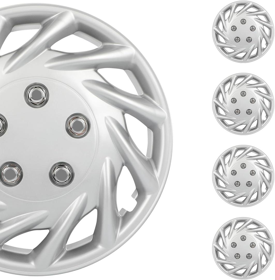 SCITOO Rust-Proof 14-Inch Silver Hubcaps 4-Pack, Quick fit for Various Vehicles, Beautiful Look