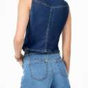 Sidefeel Women's Denim Vest Sleeveless V Neck Zimbaplatinum Jean Vest Top Button Down Crop Waistcoat Vest Summer Outfit (Small)