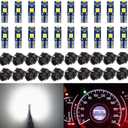 BlyilyB 20-Pack T5 37 74 LED Bulb With Twist Lock Socket PC74 PC37 Dashboard Instrument Panel Gauge Cluster Light (White)