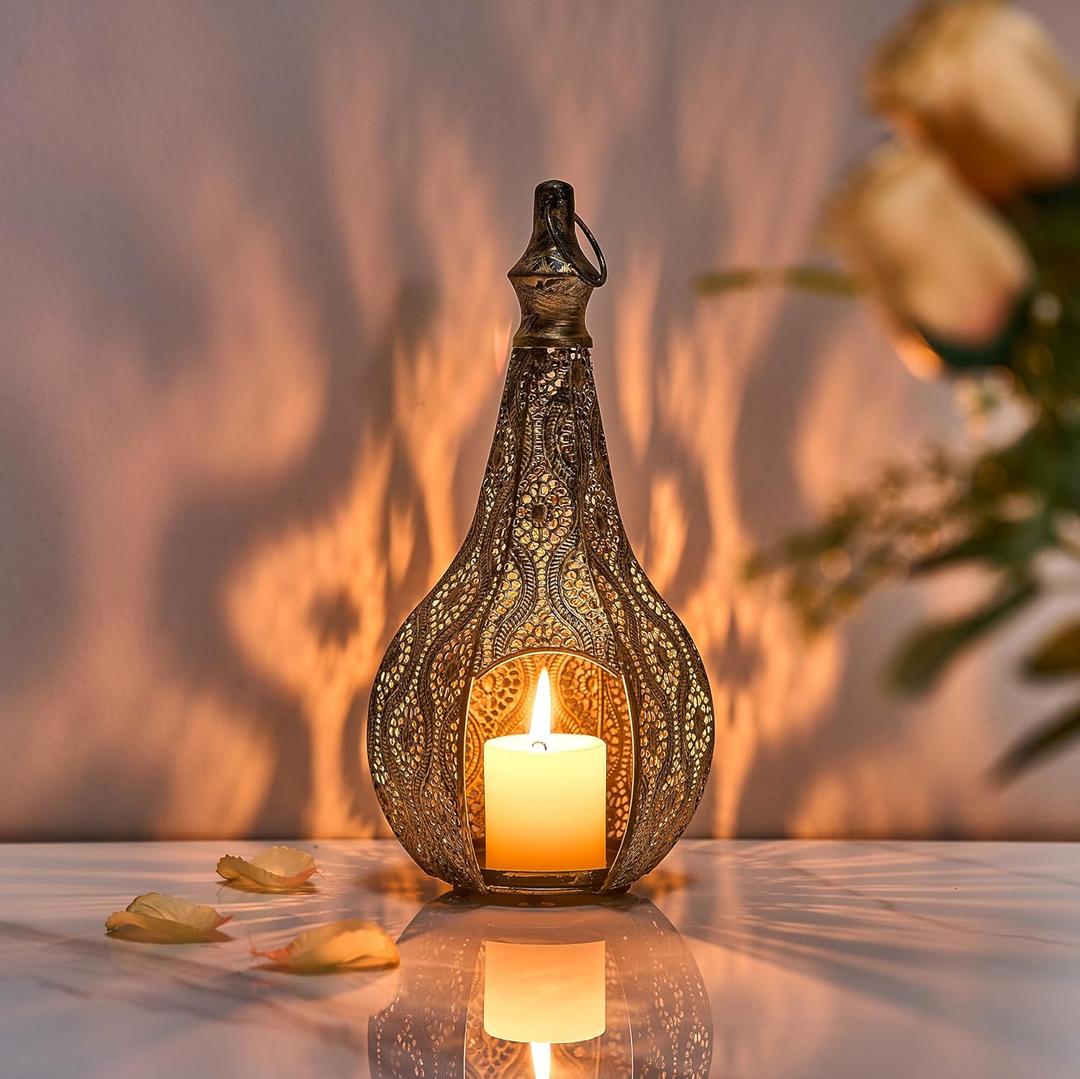 11.6inch Moroccan Lantern Lamp Decorative Candle Holders for Ramadan Decorations, Hanging, Outdoor Patio or Porch, Indoor Home DecorBronze