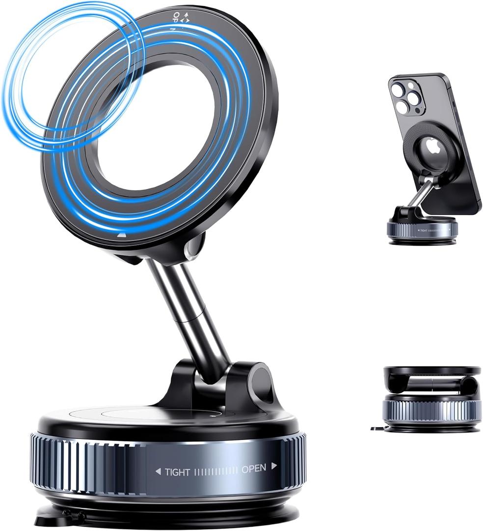 Vacuum Suction Cup Magnetic Phone Holder, Upgraded 360 Adjustable Magnetic Suction Cup Phone Mount for Car/Gym/Mirror/Smooth Surface, for iPhone, Android Smartphones(Black)